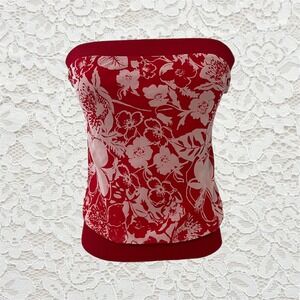 vintage red & white hibiscus flower printed tube top